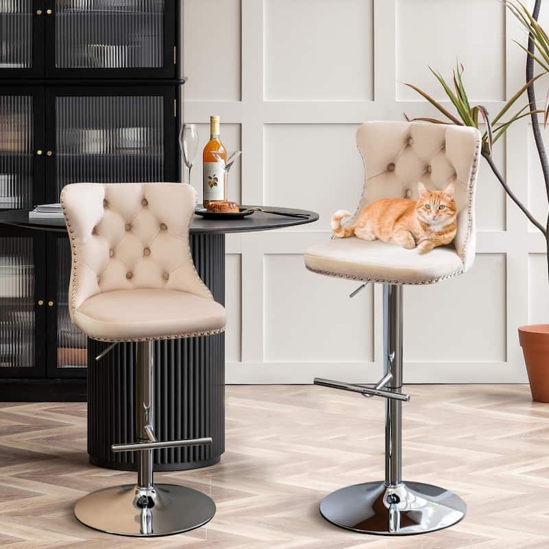 Velvet Adjustable Swivel Counter Height Barstools Set of 6