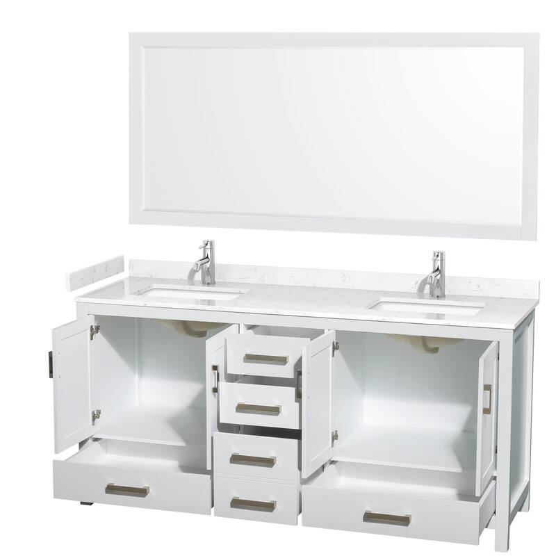 Wyndham Collection Sheffield 72" Double Bathroom Vanity, Carrara
