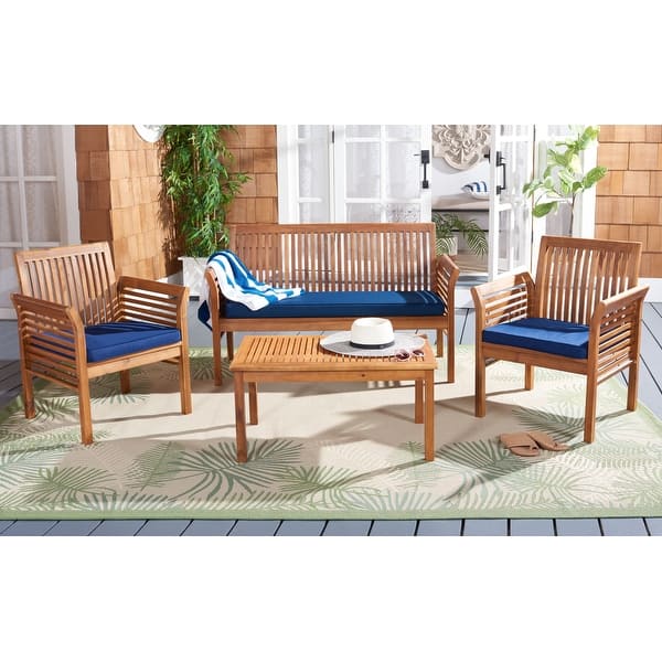 SAFAVIEH Outdoor Living Carson 4piece Teak Brown/Navy Patio Set Bed