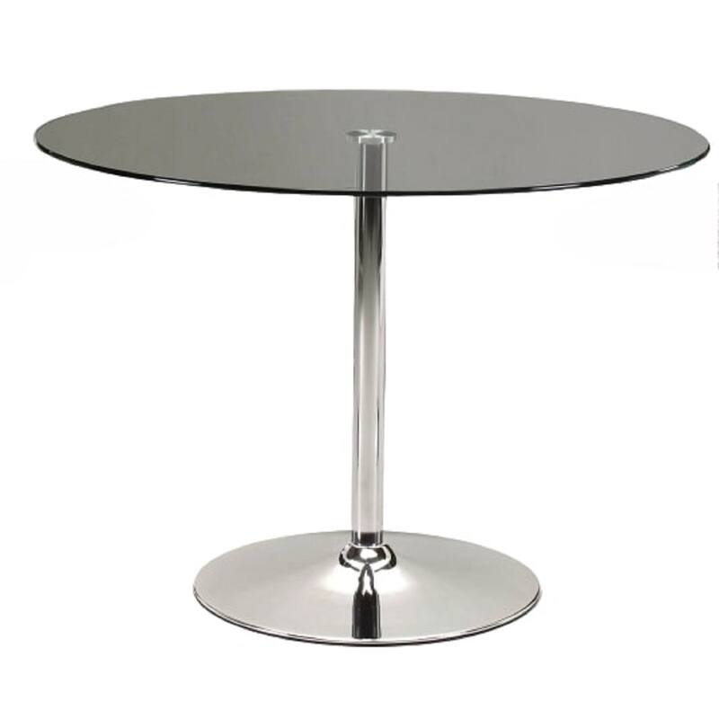 HomeRoots 42" Clear and Silver Glass and Metal Pedestal Base Round Top Dining Table - 42.00 in. x 30.00 in. x 42.00 in.