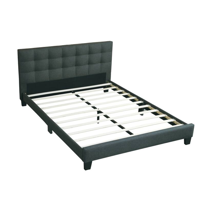 Modern 1pc Queen Size Bed Charcoal Polyfiber Tufted Headboard Platform Bedframe Bedroom Furniture - Charcoal
