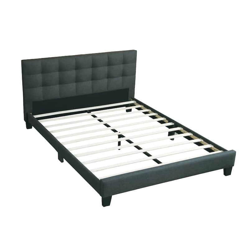 Queen Size Platform Bed with Tufted Upholstered Headboard, Charcoal Polyfiber Fabric, Modern Design