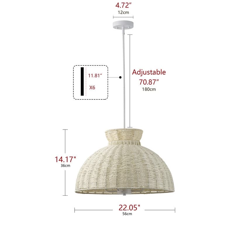 Boho Woven Rope Pendant Light Matte White and Beige 4 Light Ceiling Lamp for Dining Room or Kitchen Island