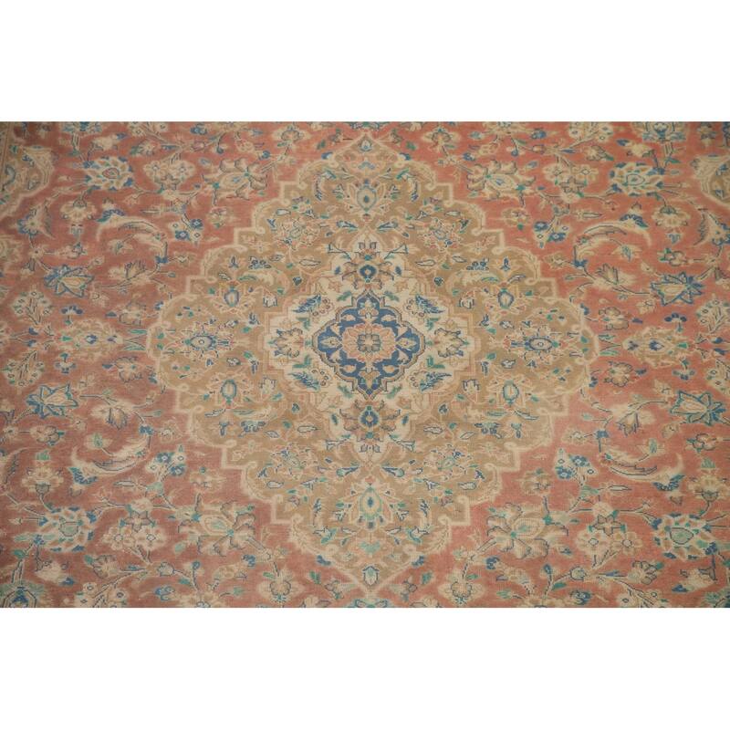 Hand Knotted Oriental 100% Wool Carpet Traditional Floral Pink Kashan Area Rug - 11' 11'' X 8' 8''