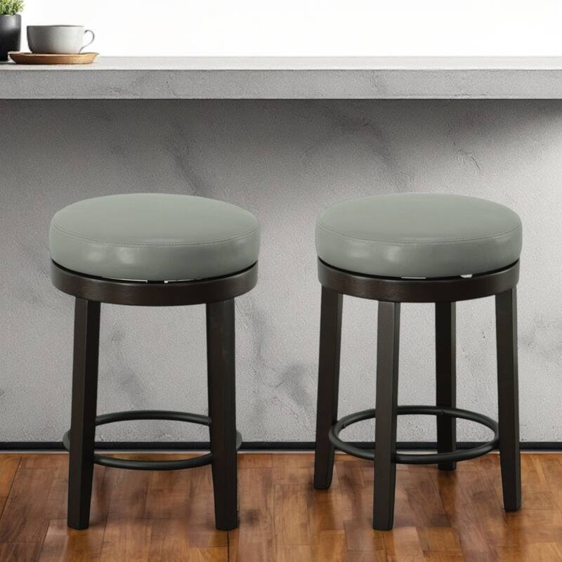 Faux Leather Swivel Bar Stools Set of 2 Finish Espresso Wood