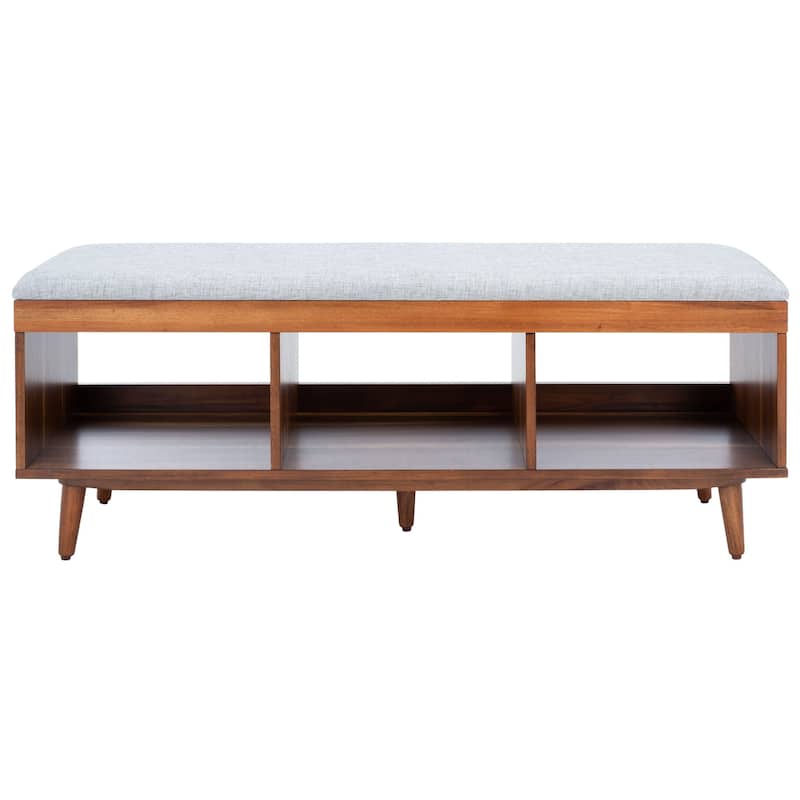 SAFAVIEH Cricket Mid-Century Modern Open Shelf Storage Bench with Cushion