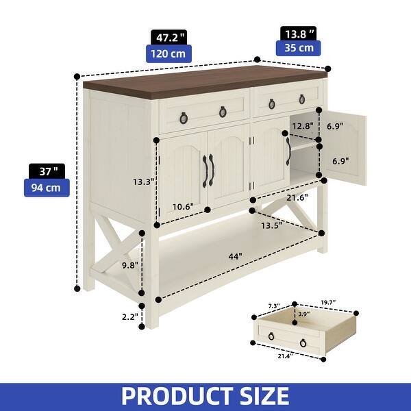 Moasis 47.2" Farmhouse Buffet Sideboard Cabinet with Storage and 2 Drawers&4 Doors