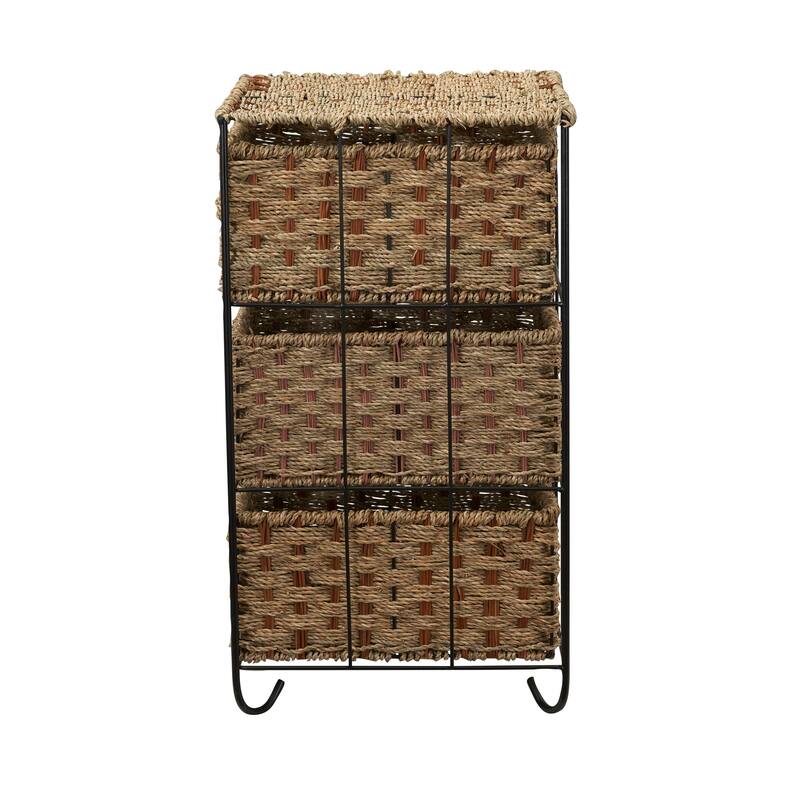 Household Essentials Handwoven Seagrass 3-Drawer Wicker Storage Unit