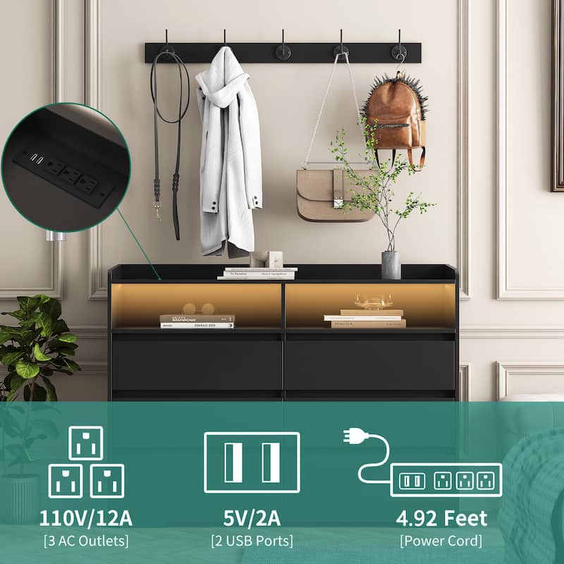 6-Drawer Double Dresser with LED Lights Chest of Drawers