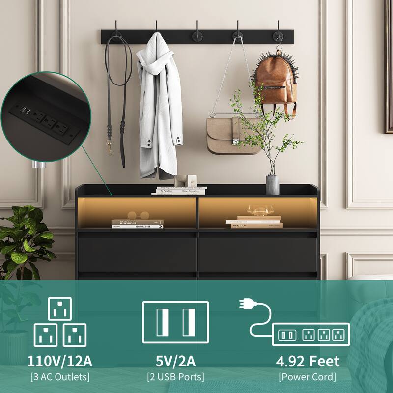 6-Drawer Dresser with LED Lights, Modern Dressers with Sturdy Frame for Living Room