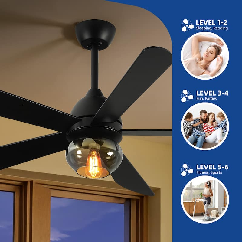 Moasis 42 to 52 Inch Ceiling Fan with Glass Light Shade and Remote Control