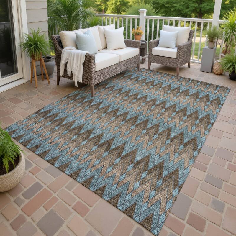 Machine Washable Indoor/ Outdoor Modern Baxter Chantille Rug - Brown - 10' x 14'