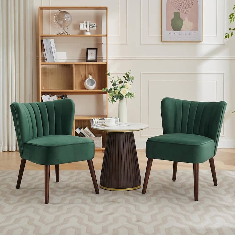 Modern Velvet Accent Chair, Soft Upholstered Living Room Chair with Wooden Legs - Green