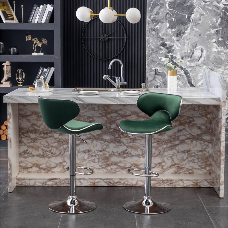 Roundhill Furniture Masaccio Velvet Upholstered Adjustable Swivel Barstool, Set of 2