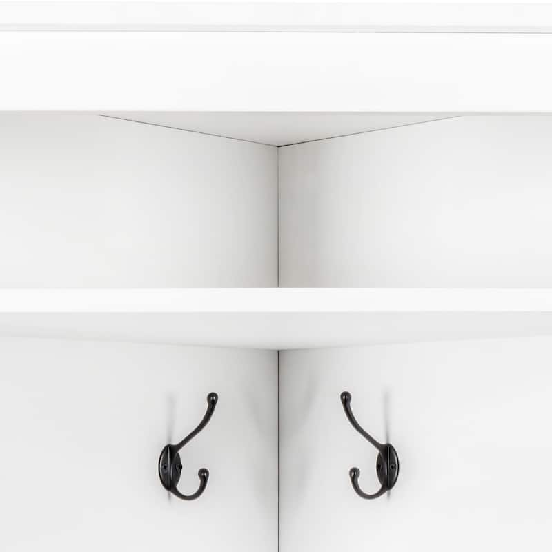 Corner Hall Tree with Coat Hooks & Shoe Bench, Entryway Storage Cabinet Coat Rack with Adjustable Shelf