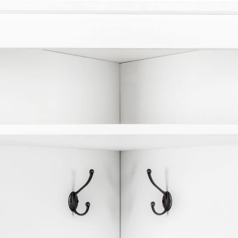 Modern Minimalist Corner Coat Rack with 4 Hooks, Adjustable Shelves and Shoe Bench for Hallway