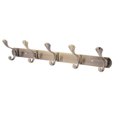 Home 5 Hooks Design Wall Mounted Coat Hat Rack Hook Holder Bronze Tone - Bronze Tone