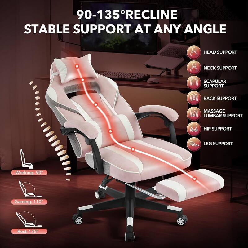 Office Gaming Chair with Footrest Adjustable Headrest for Gaming Working Relaxing