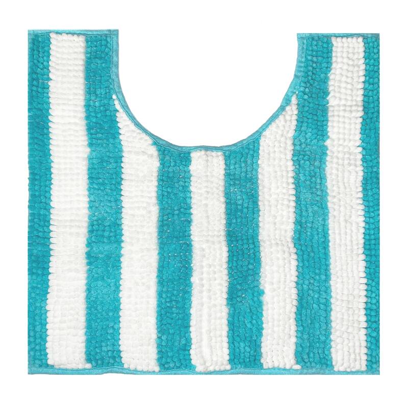 2 Piece Set Light Blue Stripe Soft Cozy Plush Chenille Bath Mat Bathroom Rug