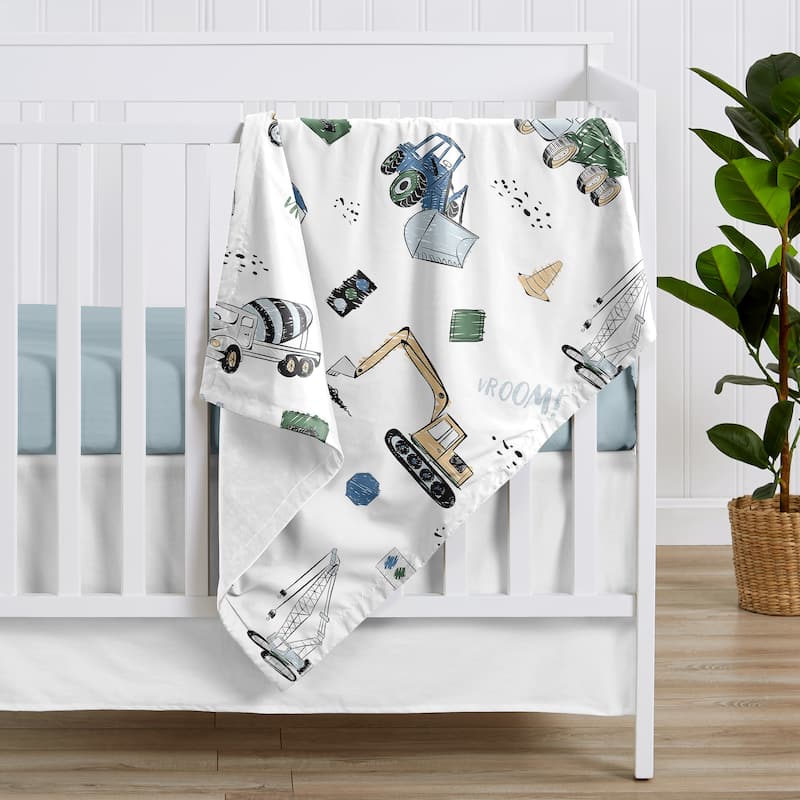 Construction Truck Collection Boy Baby Receiving Security Swaddle Blanket - Grey Yellow Black Blue and Green Transportation