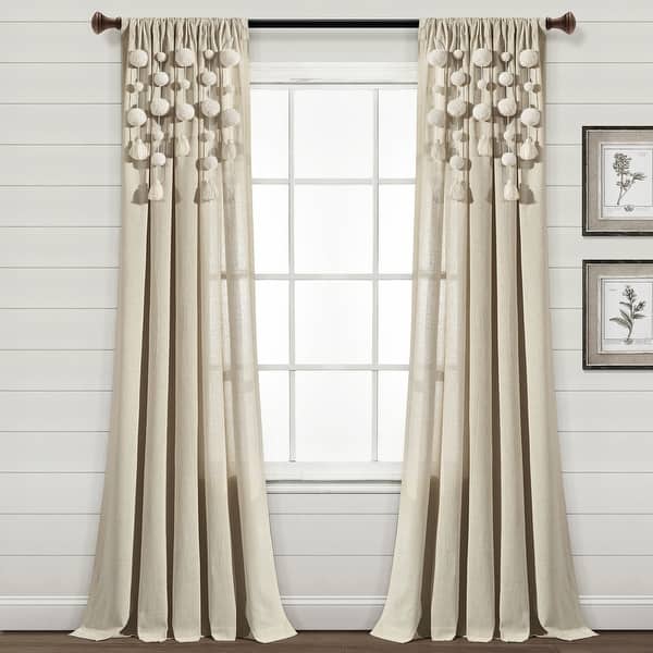 Lush Decor Boho Pom Tel Linen Window Curtain Panel Single 84 X 52 32855793 Lush Decor Boho Pom Tel Linen