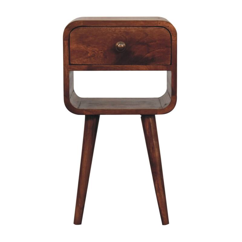 Artisan Furniture Solid Wood Mini Honey Caramel Curved Bedside with Lower Slot,1 drawer