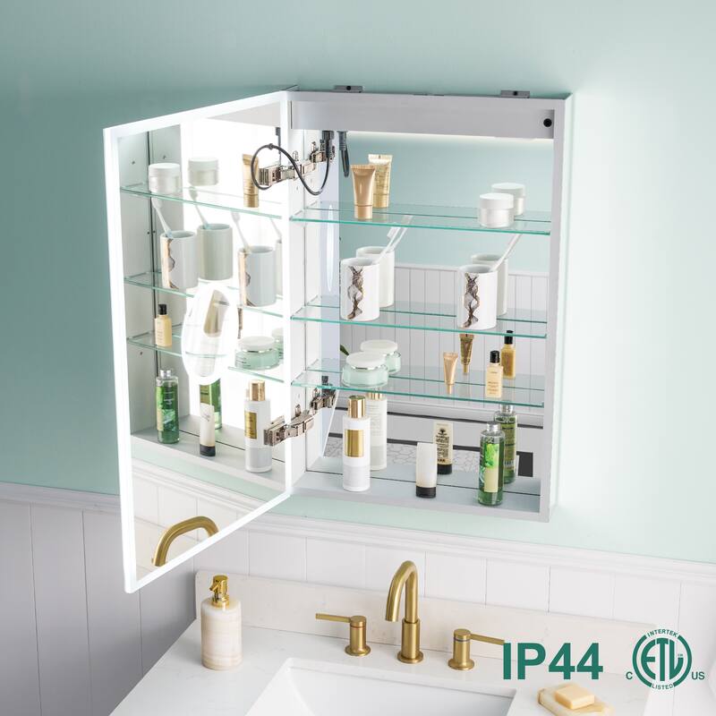 30'' H Recessed or Surface Frameless LED Mirror Cabinet With Defogger, Dimmer, Outlets & USB Ports 