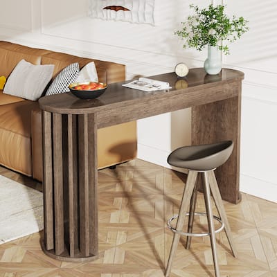 59 Inches Bar Table, Farmhouse Counter Height Table with Geometric Frame