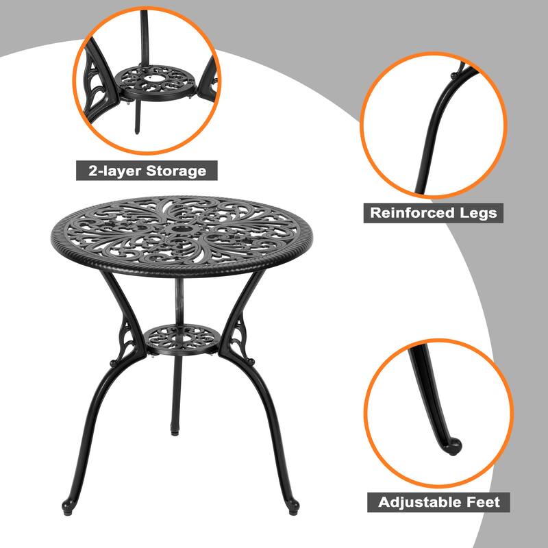 Outdoor 3-Piece Cast Aluminum Patio Set with 1.77" Umbrella Hole - 24 Inch
