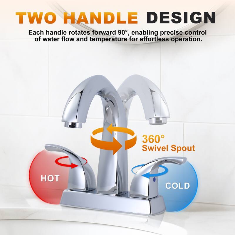 WOWOW 4 in. Centerset Double-Handle Bathroom Faucet with Pop Up Drain