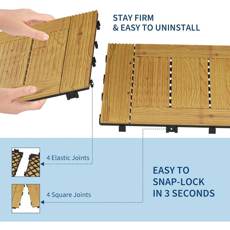 Wood Interwoven Deck Tiles, Easy Snap Install