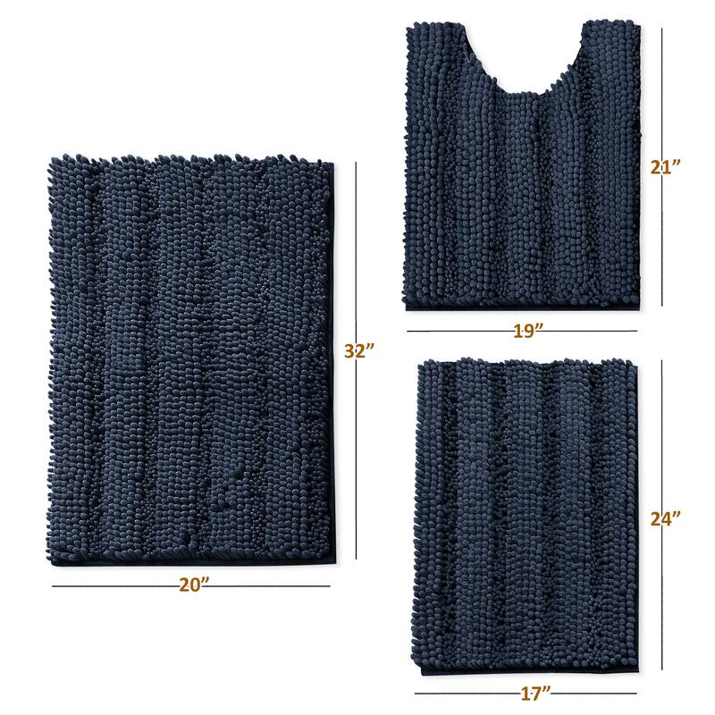 Clara Clark Chenille Extra Soft and Absorbent Bath Mat - Non Slip Fast Drying Bath Rug Set