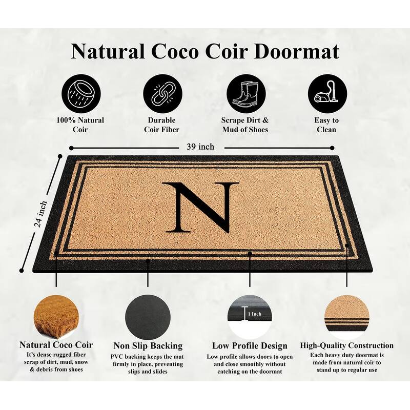 A1HC Pure Natural Coir Monogrammed Heavy Duty PVC Backing Doormat