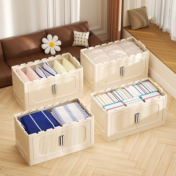 40.5 in. H Cream White Plastic Foldable Storage Bins 4-Tier