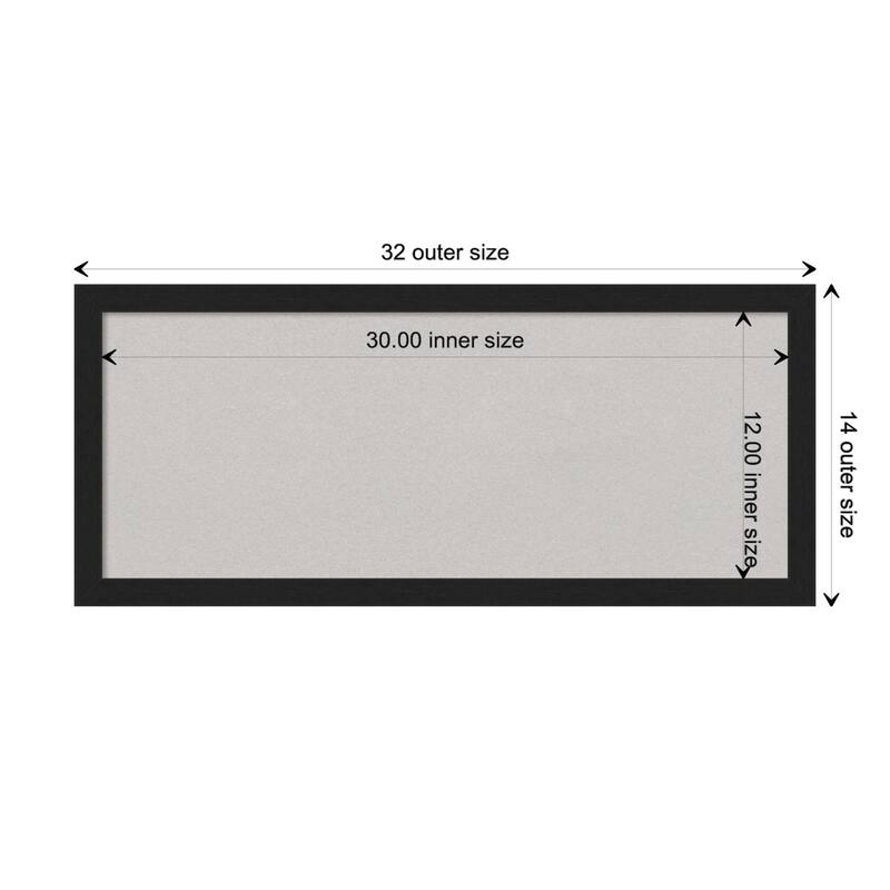 Grace Narrow Framed Grey Corkboard Bulletin Board - Grace Brushed Metallic Black Narrow - Board Size 30x12