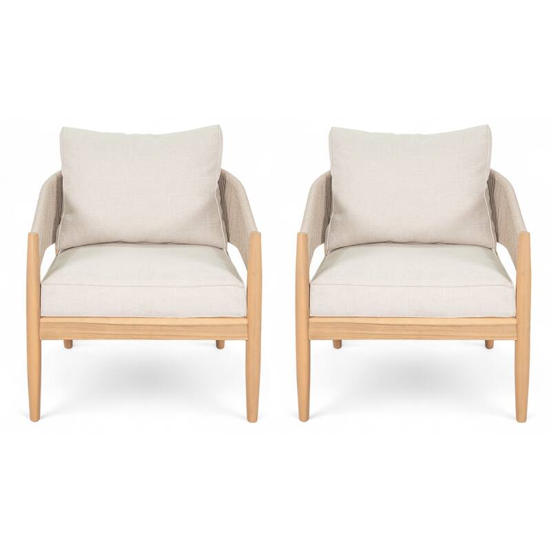 Roomfitters Verona Outdoor Acacia Wood Club Chairs with Rope Detail, Natural Finish and Beige Set of 2 - Set of 2