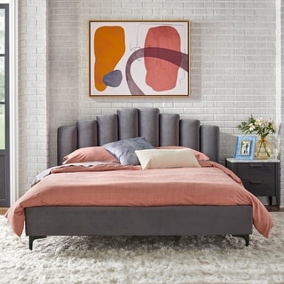 Lifestorey Stark Velvet Upholstered Modern Queen Platform Bed