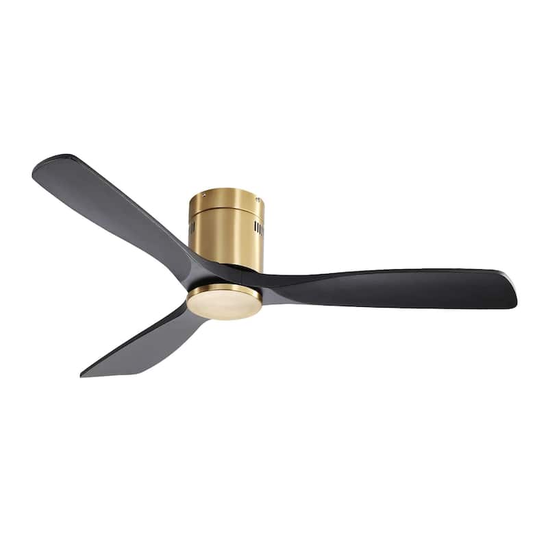 Indoor 52 Inch Ceiling Fan Natural 3 Solid Wood Fan Blade Noiseless Reversible Dc Motor Remote Control For Living Room - Gold