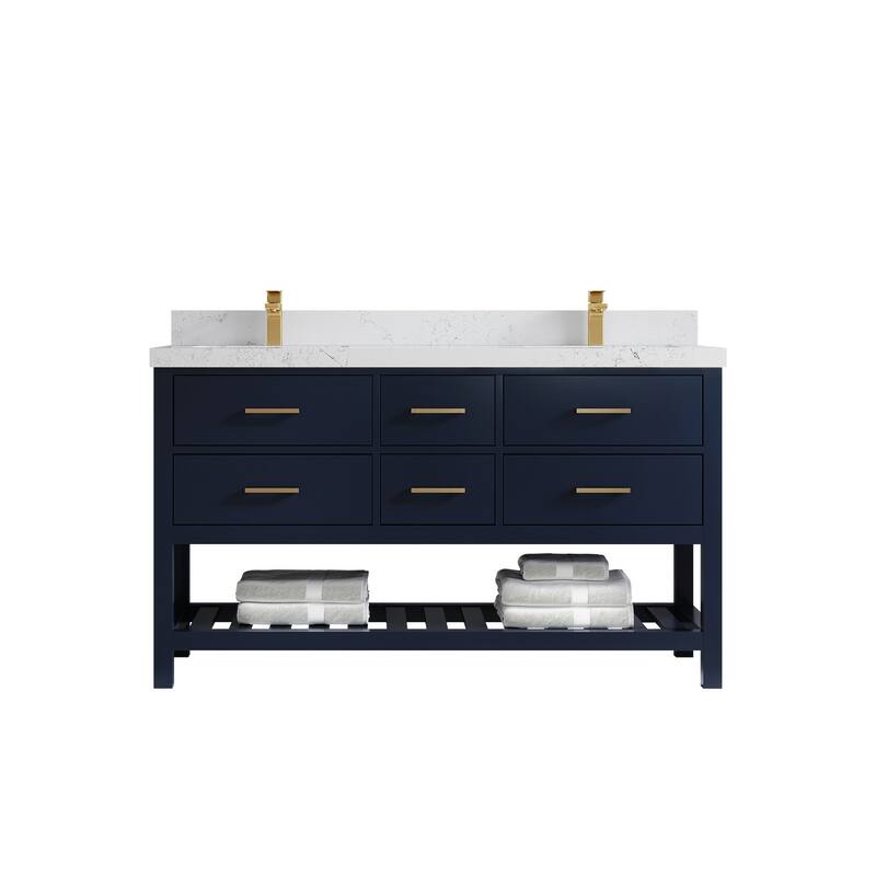 Willow Collections 60 in. W x 22 in. D Parker Double Sink Bathroom Vanity with Countertop - 2" Empira - Navy Blue