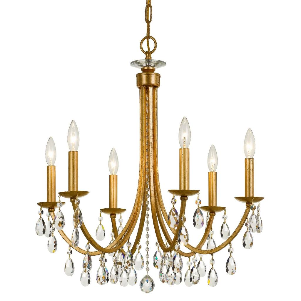 Timeless Home Six Light Chandelier Bridgehampton Antique Gold - Exact Size