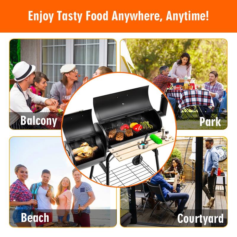 Costway Barrel Charcoal Grill with Foldable Side Table Built-in - See Details - as pic shows