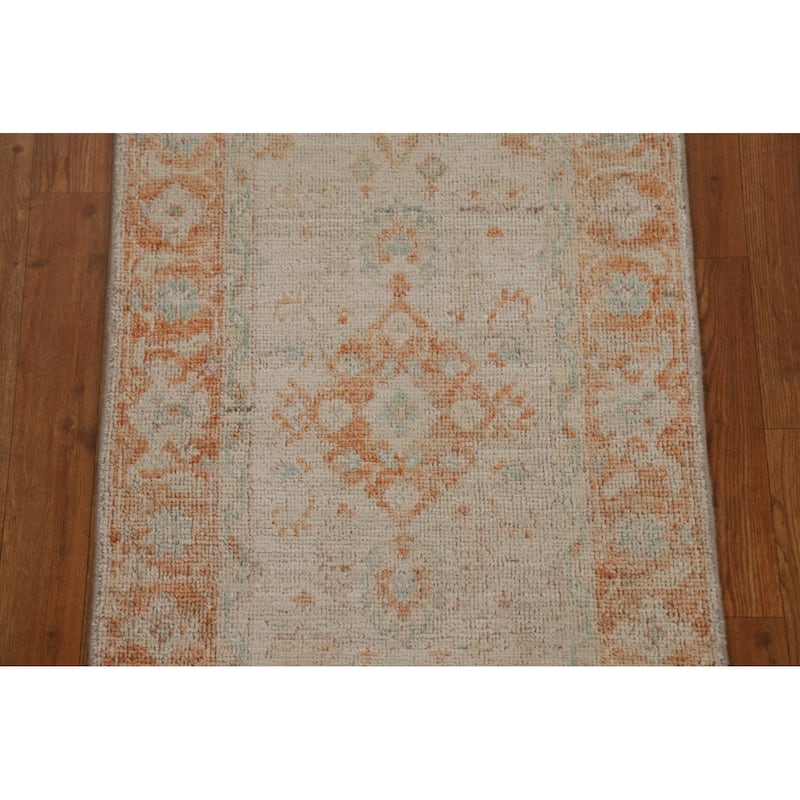 Geometric Oushak Turkish Oriental Rug Wool Hand-knotted Foyer Carpet - 2'0" x 3'10"