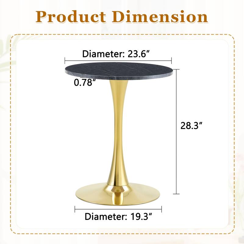Round Dining Table, 23.6" Circle Tulip Table with Thickened Tabletop & Metal Pedestal