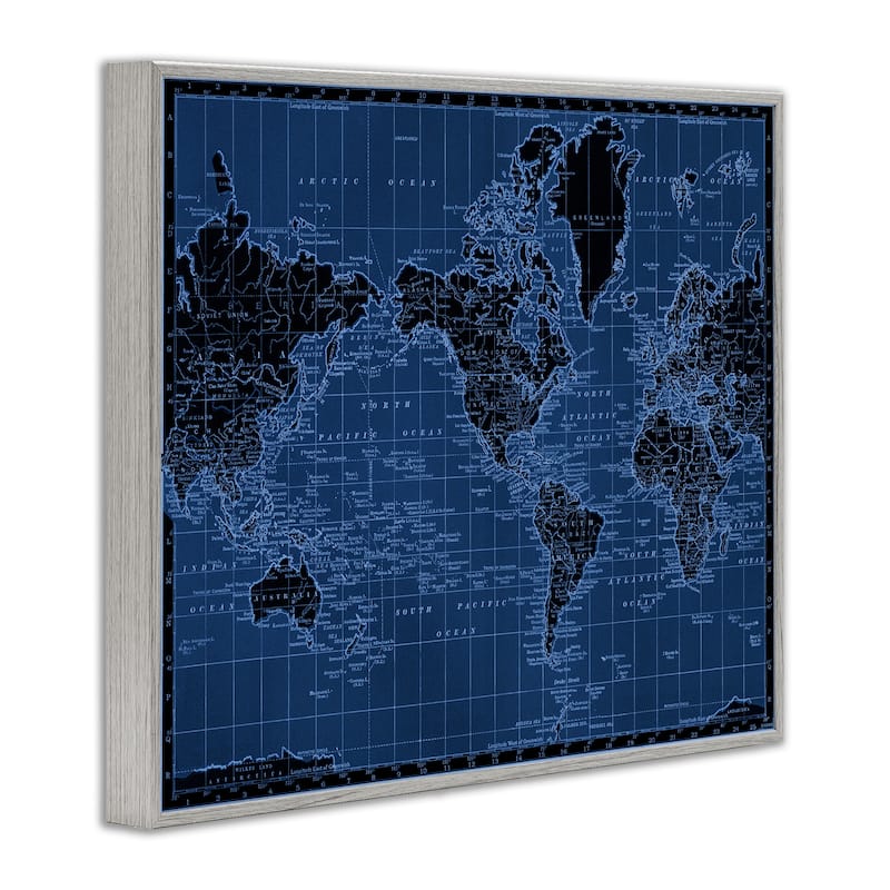 Stupell Blue Toned World Map Framed Giclee Art Design By Phillipa Katz