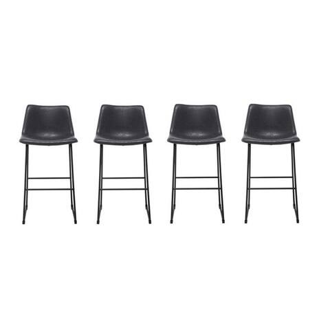 PU Leather Counter Stool with Black Metal Legs (Set of 4)