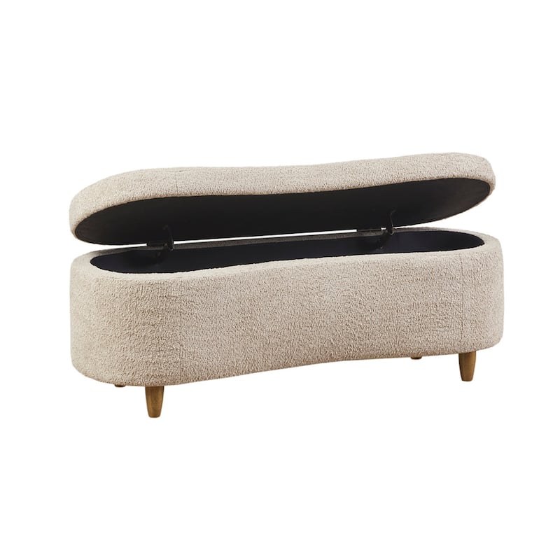 Roomfitters Boucle Flip Top Storage Bench, Curved Upholstered Entryway and End of Bed Trunk with Solid Wood Legs, Taupe