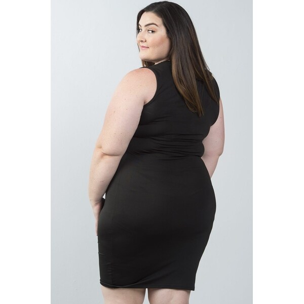 black strappy plunge bodycon dress