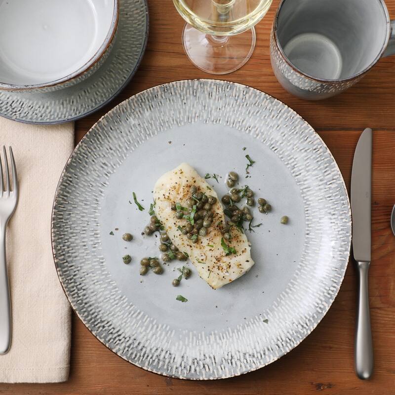 Gibson Elite Jasper 16 Piece Plates and Bowls Reactive Glaze Dishes Stoneware Ceramic Dinnerware Set - Service for 4