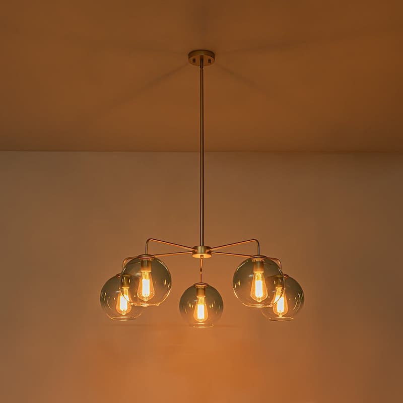 Mid-century 5-Light Glass Globe Bubble Round Chandelier - 35in Wide