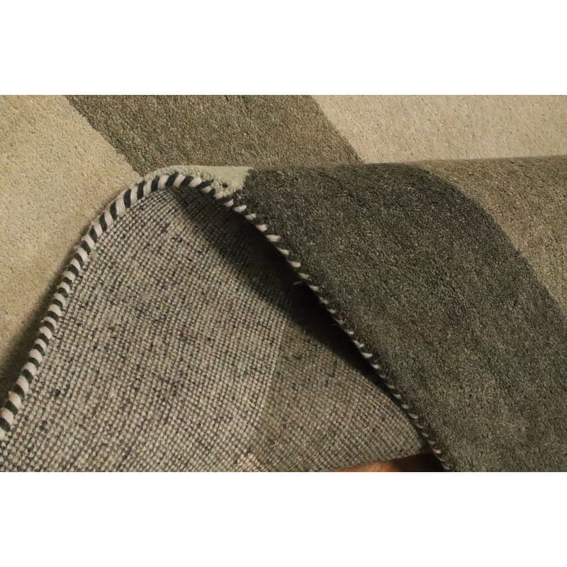 Hand Knotted Oriental 100% Wool Carpet Modern Geometric Green Gabbeh Area Rug - 7' 8'' X 5' 5''